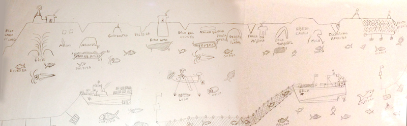 Mapa da costa de Sesimbra vista pelos pescadores - Desenho Eduardo  Xixa